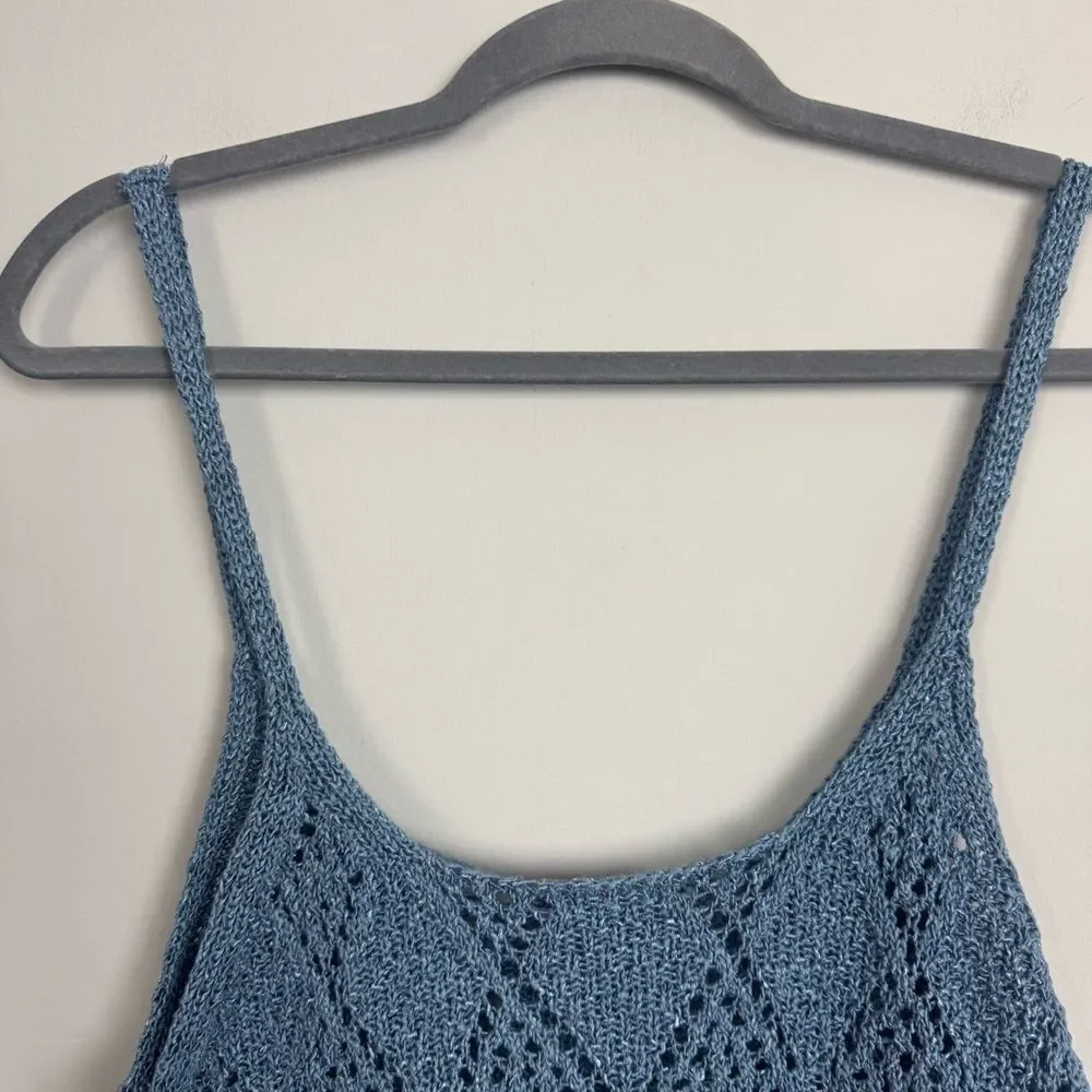 FREE PEOPLE | NEW Glisten Blue Shadow Open Knit Tank Top Women’s Size X-Large